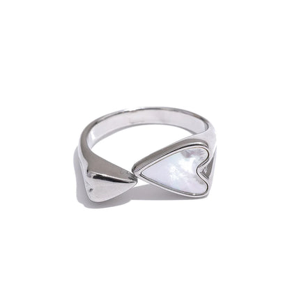 Shell Acrylic Heart Stainless Steel Stylish Ring for Women Charms Metal Texture Waterproof Golden Jewelry Gala Gift