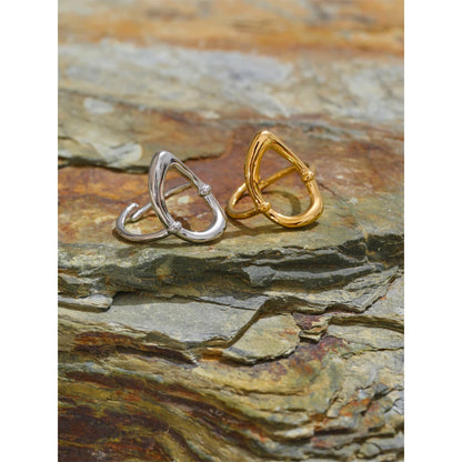 Minimalist Stainless Steel Oval Hollow Open Ring Waterproof Stylish Chic Office Ladies Daily Jewelry Accessories Gift