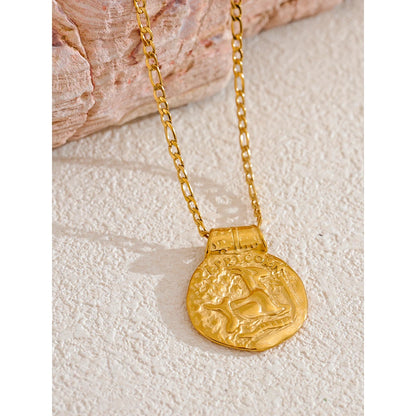 Exclusive Waterproof 12 Constellation Pendant Necklace Stainless Steel Hammered Vintage Golden 18K Plated Fashion Jewelry