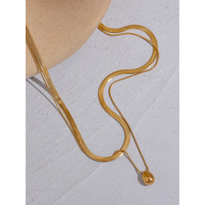 Snake Chain Double Layer Stainless Steel Water Drop Pendant Necklace for Women Statement 18k Gold Color Jewelry Waterproof