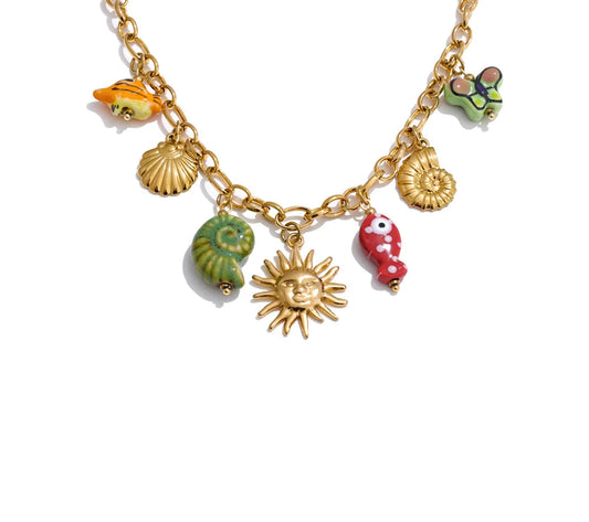 Ocean Style Ceramic Conch Fish Butterfly Sun Drop Y2K Handmade Necklace Women Stainless Steel Statement Trending Jewelry