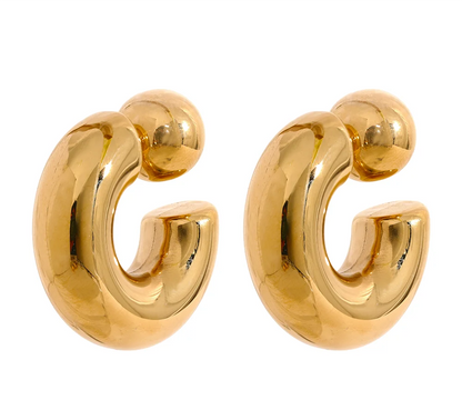 Stainless Steel C Shape Round Chunky Unusual Earrings Jewelry Waterproof Metal Texture Attractive Women Accessories Gift