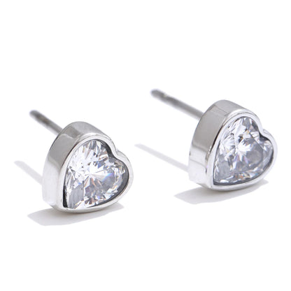 Delicate AAA Bling Cubic Zirconia Heart Love Stud Earrings Valentine's Day Gift High Quality Stainless Steel Daily Jewelry