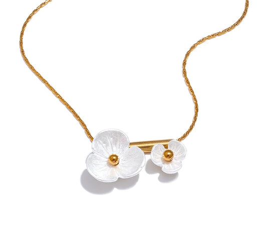 Stainless Steel Sweet Romantic Chic Resin Flower Pendant Summer Necklace 18k Gold Color PVD Collar Jewelry for Women Gift