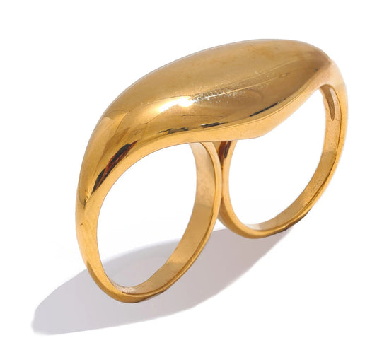 Stainless Steel Metal Double Finger Geometric Ring Personality Rust Proof Attractive Big Exaggerated Jewelry Gift