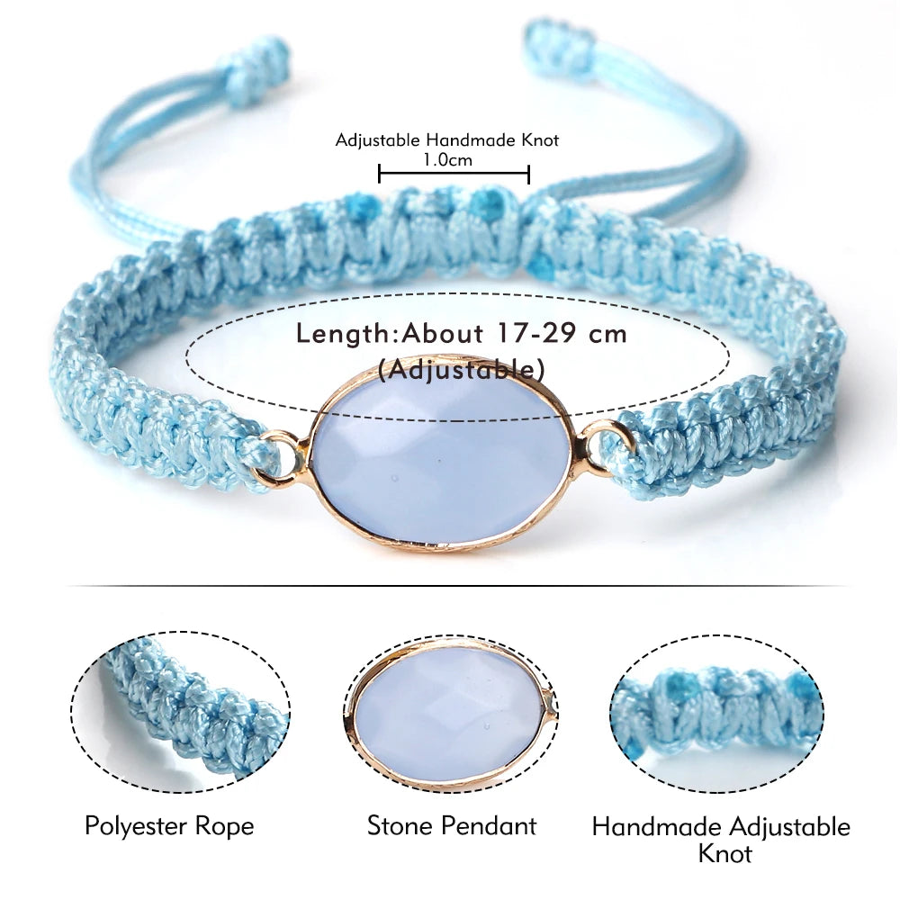 Bohemian Blue Rope String Bracelet Natural Stone Pendant Adjustable Bracelets
