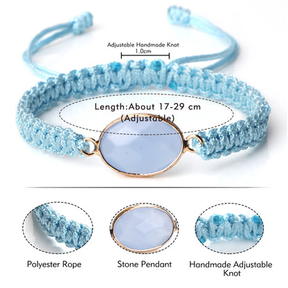 Bohemian Blue Rope String Bracelet Natural Stone Pendant Adjustable Bracelets