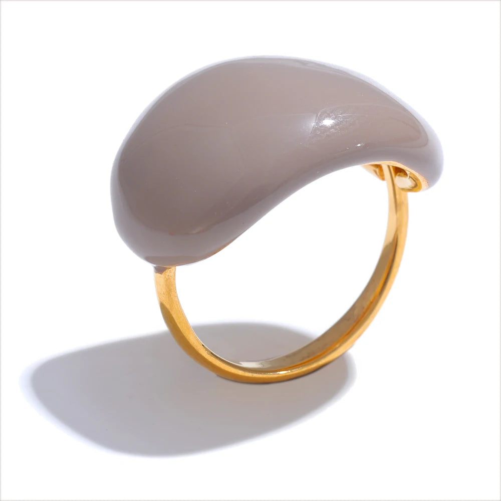 Stainless Steel Fashion Joyful Candy Multi-Color Khaki Orange Blue White Enamel Ring Waterproof Adjustable Charm Jewelry