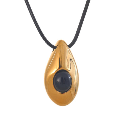 Stainless Steel Water Drop Agate Stone Pendant PU Leather Necklace for Women Statement Fashion Jewelry Accessories New