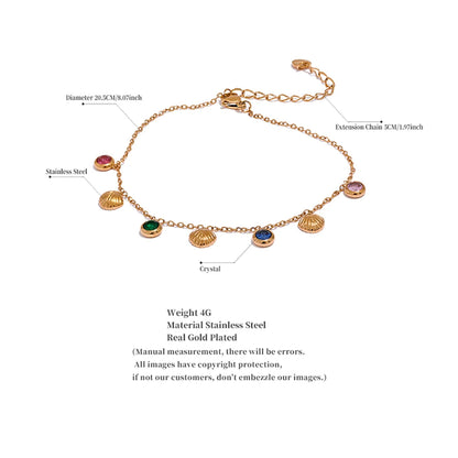 Colorful Shiny Cubic Zirconia Shell Stainless Steel Summer Anklet Fashion Trendy Foot Chain Jewelry for Women Bijoux Femme
