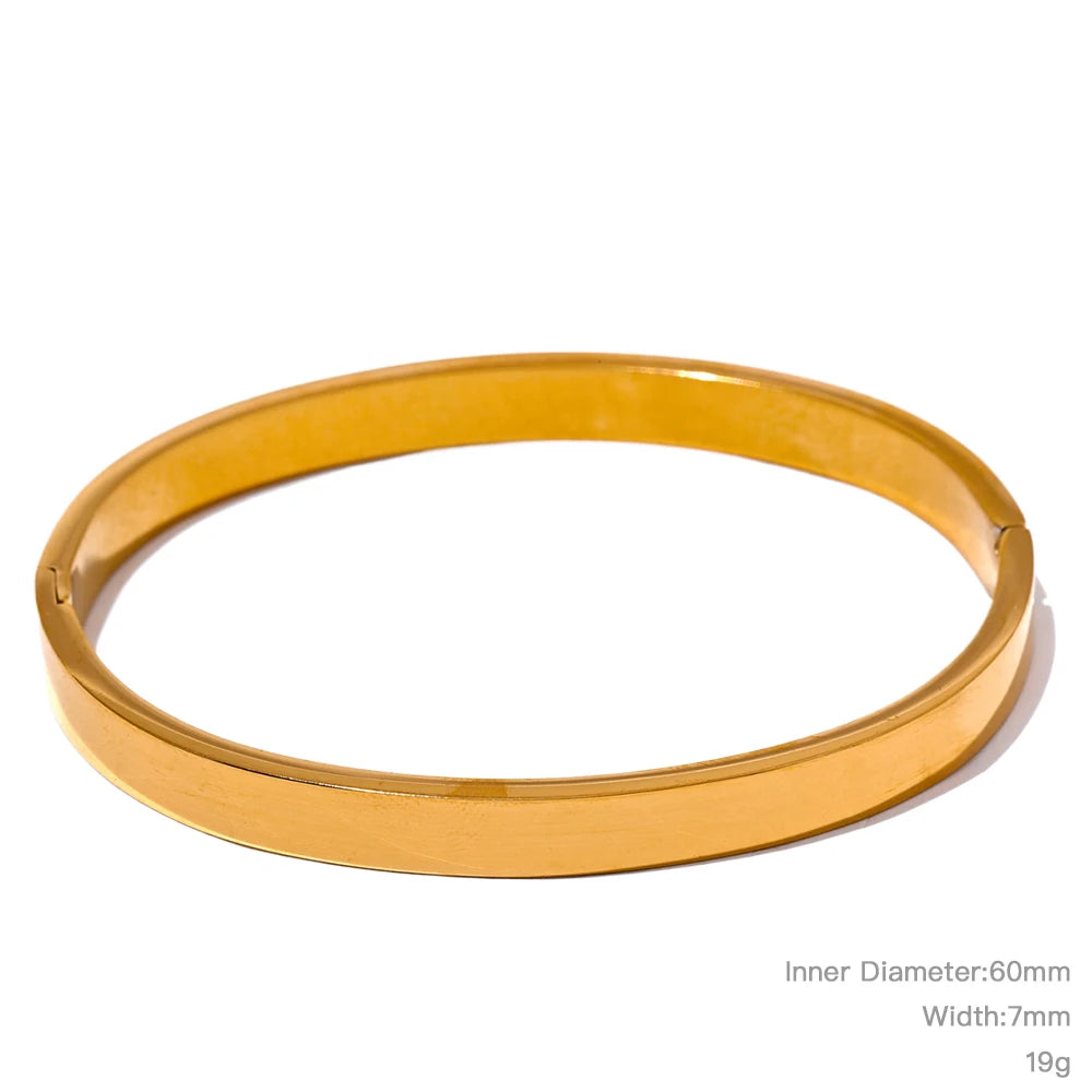 High Quality Stainless Steel Round Wide Bracelet Bangle Fashion Texture Gold Silver Color Waterproof Charm Jewelry Gift