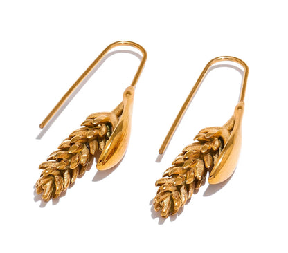 New 316L Stainless Steel Ear of Wheat Fashion Earrings 18K Gold Plated Water Resistant Personal Statement Jewelry Women