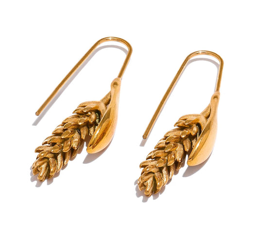 New 316L Stainless Steel Ear of Wheat Fashion Earrings 18K Gold Plated Water Resistant Personal Statement Jewelry Women
