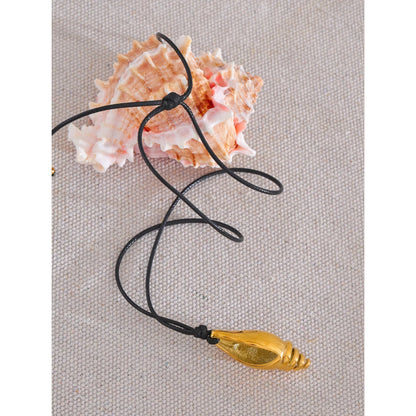 Summer Stainless Steel Metal Conch Shell Leather Pendant Necklace for Women Statement Daily Gold Color Charm Jewelry