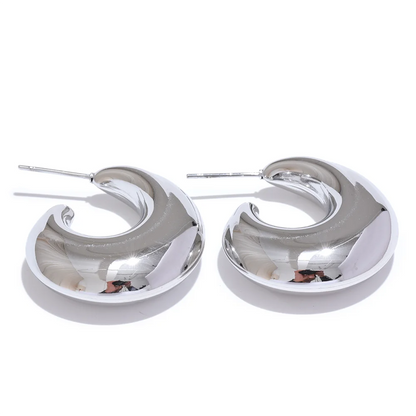 Fashion Smooth Stainless Steel Metal C-Shape Chunky Earrings for Women 18K Plated Waterproof Charm Statement Jewelry