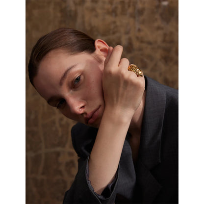 Stylish Design Stainless Steel Metal Leaf Leaves Open Ring Rust Proof Individualistic Fashion Jewelry Water Resistant Gift