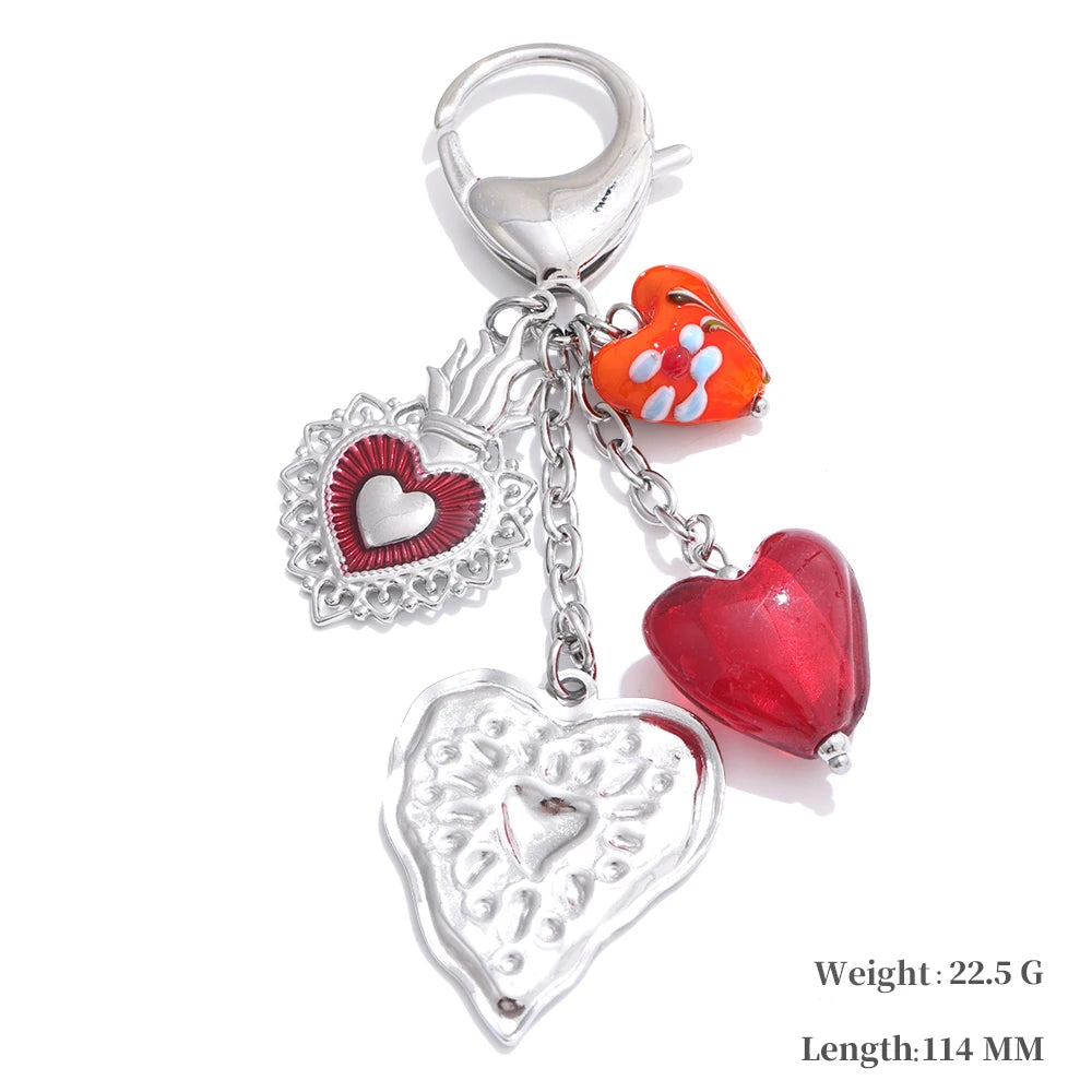 Hot Style Red Enamel Fruit Flower Strawberry Keychain Pendant Car Key Chains Jewelry Gift Decoration Accessories