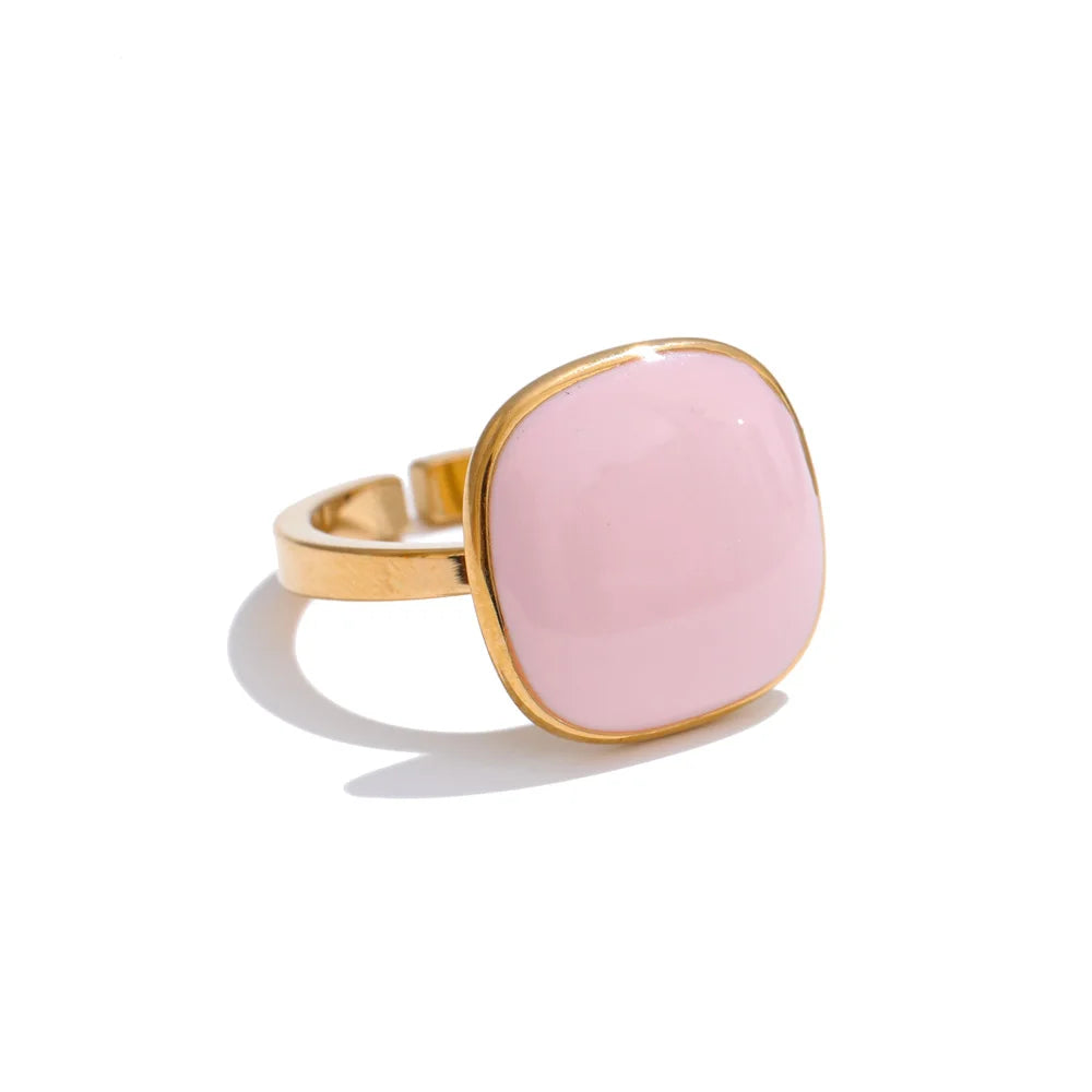 Arrivals Candy Sweet Square Adjustable Ring 18K Golden PVD Plated Stainless Steel Summer Popular Charm Jewelry Gift
