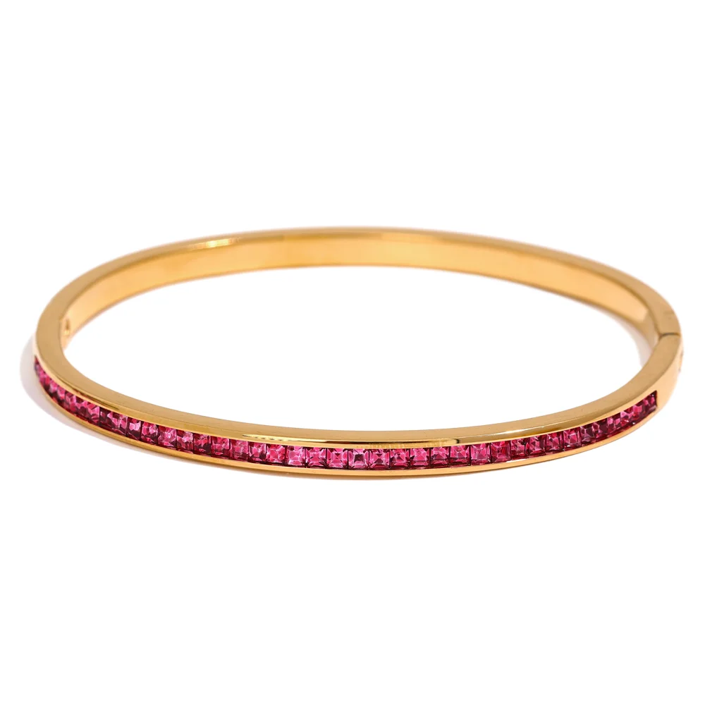 Two Shape Round Square Colorful Cubic Zirconia Stainless Steel Bracelet Bangle Luxury Fashion Women Jewelry Bijoux