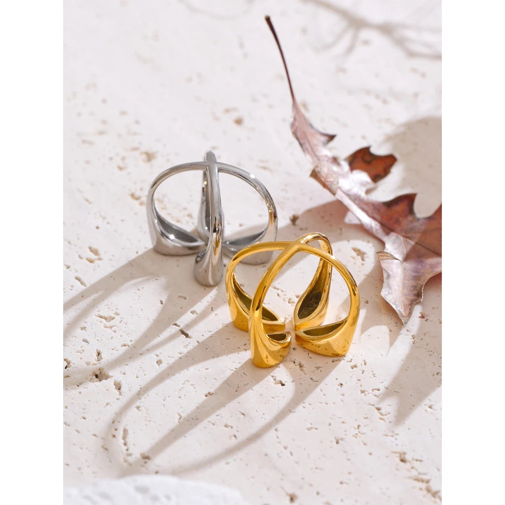 Stylish Unique Design Stainless Steel Wide Open Ring Water Resistant Metal Distinctive Finger Jewelry Accessories