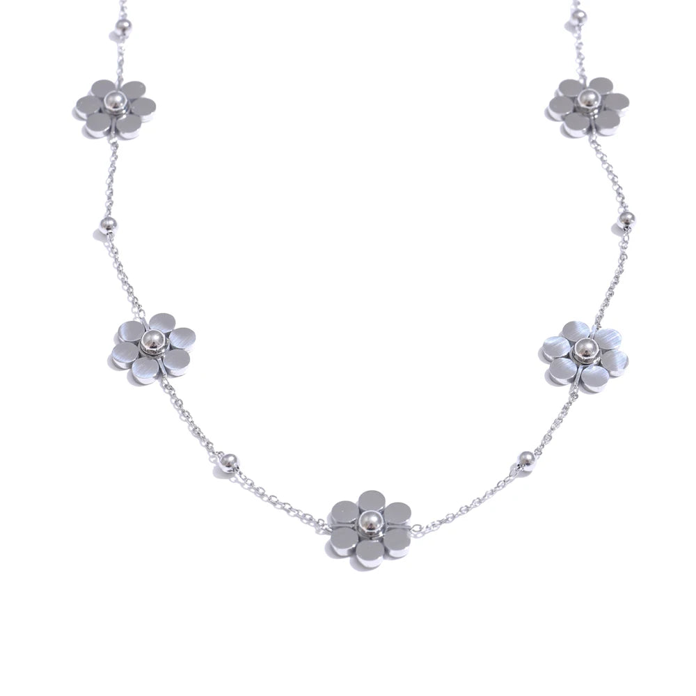 Stainless Steel Flower Chain Fashion Necklace PVD Plated Golden Waterproof Polished High Quality Jewelry for Women