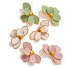 Green Pink Enamel Petal Flower Stud Earrings for Women Stainless Steel Exquisite Spring Summer Daily Trending Jewelry