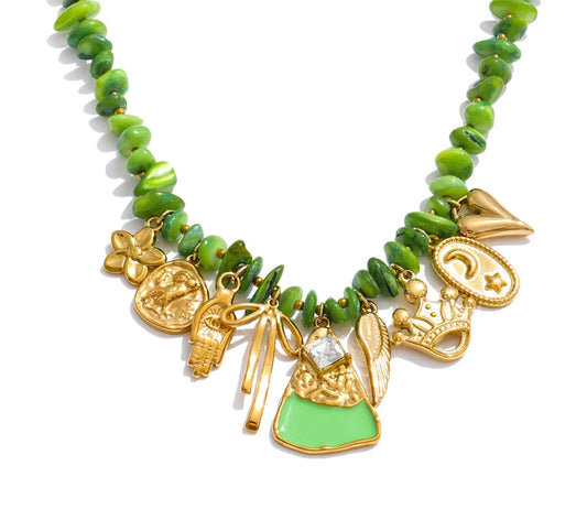New Handmade Jewelry Green Shell Chain Flower Love Drop Necklace Spring Summer Fashion Collar Jewelry Gift