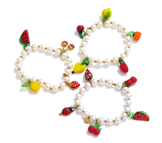 5 Style Trendy Handmade Beads Jewelry Simulated Pearls Chain Fruit Drop Bracelet Bangles Stainless Steel Wrist Accessories
