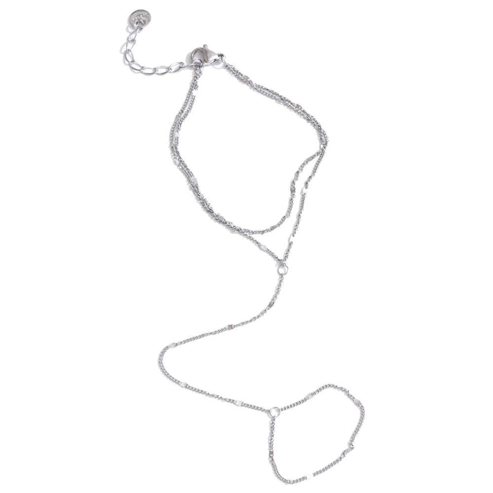 Trendy Stainless Steel Zircon Beads Back of Hand Chain Finger Bracelet Fashion Chic Sexy Jewelry Waterproof Wholesale Gift
