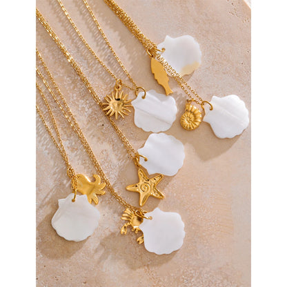 Summer Ocean Style Shell Starfish Conch Pendant Necklace 18K Gold Color Plated Waterproof Charm Jewelry Gift