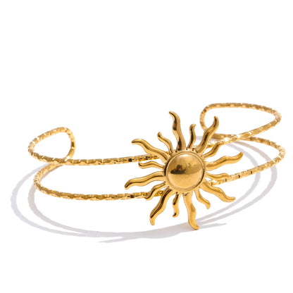 Ocean Series Golden PVD Starfish Shell Sun Cuff Bracelet Open Wrist Jewelry Stainless Steel Bangle for Summer Holiday
