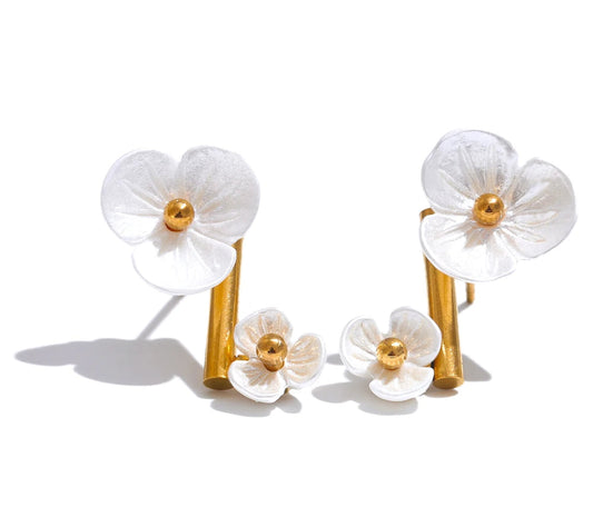 Waterproof Fairy Flower Rotating Romantic Stud Earrings Exclusive Stainless Steel Sweet Match with Dress Chic Jewelry