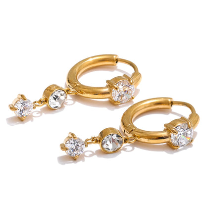 High Quality Stainless Steel Shiny Cubic Zirconia Drop Earrings Gold Platinum PVD Plated Delicate Chic Jewelry Recommend