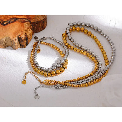 Stainless Steel Beads Handmade Fashion Chain Necklace Bracelet 18K PVD Plated Rust Proof Textured Unisex Jewelry Men Women