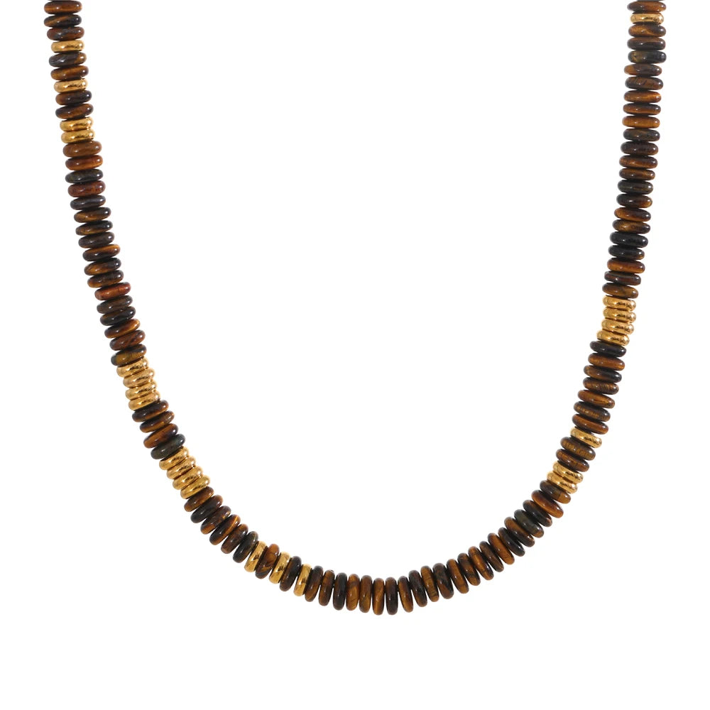 Colorful Natural Stone Beads Handmade Chain Y2K Fashion Necklace for Women Stainless Steel Waterproof Collar Jewelry Gift