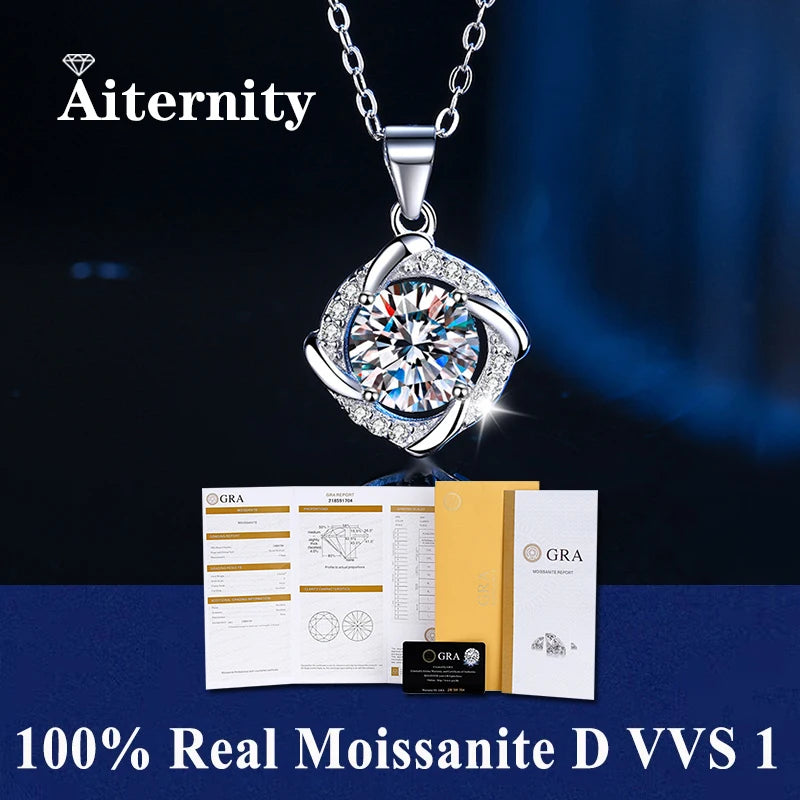 925 Sterling Silver Necklace Pendant 100% Real Moissanite For Women Fashion Clavicle Chain Necklaces Wedding Party Jewelry Gift