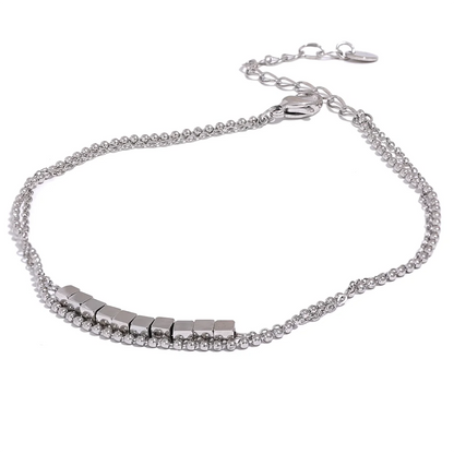 Waterproof Stainless Steel Square Bead Chain Layered Anklet for Women Gold Color Statement Summer Sandy Beach Jewelry