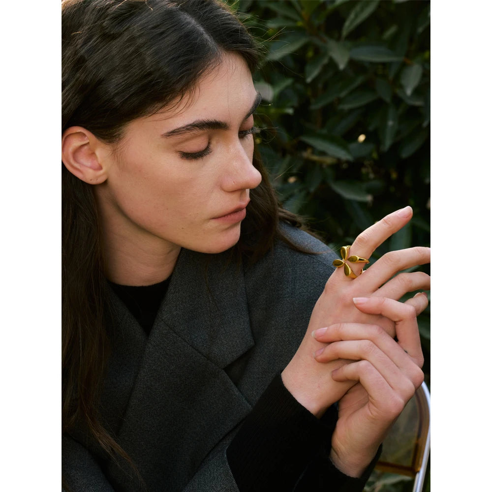 Stylish Unique Design Stainless Steel Wide Open Ring Water Resistant Metal Distinctive Finger Jewelry Accessories