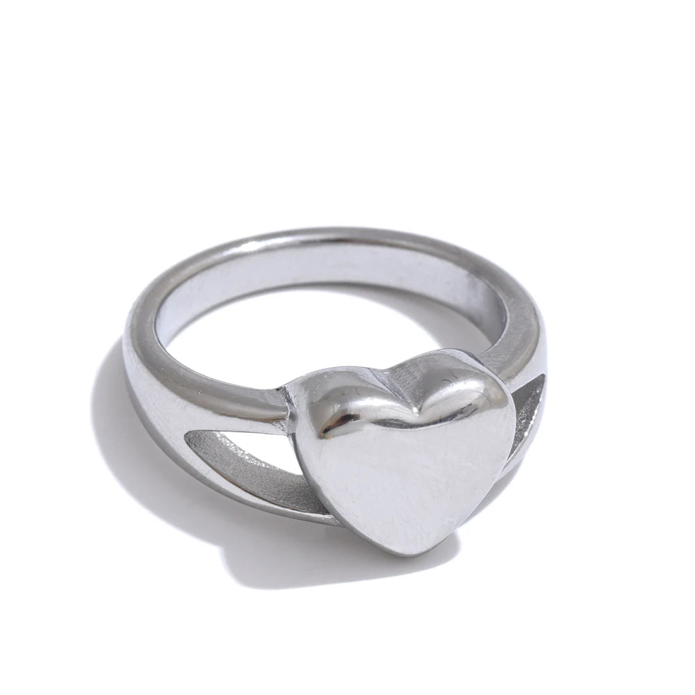 6789# Stainless Steel Metal Heart High Quality Women Ring Gold Silver Color Charm Romantic Jewelry 18K PVD Plated