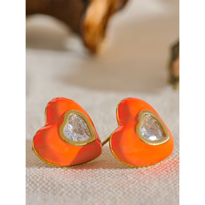 6Color Enamel Shiny Cubic Zirconia Stainless Steel Heart Colorful Stud Earrings Exquisite High Quality Y2K Fashion Jewelry