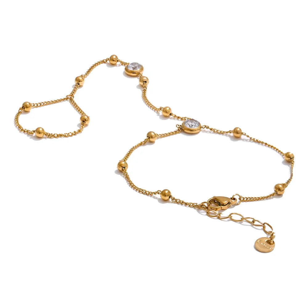 Trendy Stainless Steel Zircon Beads Back of Hand Chain Finger Bracelet Fashion Chic Sexy Jewelry Waterproof Wholesale Gift