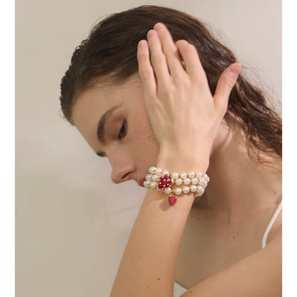 5 Style Trendy Handmade Beads Jewelry Simulated Pearls Chain Fruit Drop Bracelet Bangles Stainless Steel Wrist Accessories
