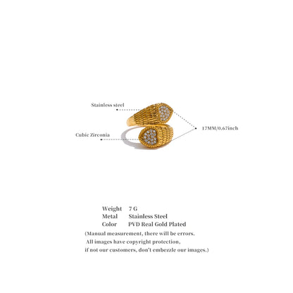 Stylish Adjustable Stainless Steel Zirconia Heart Snake Ring for Women 18K PVD Plated Jewelry New