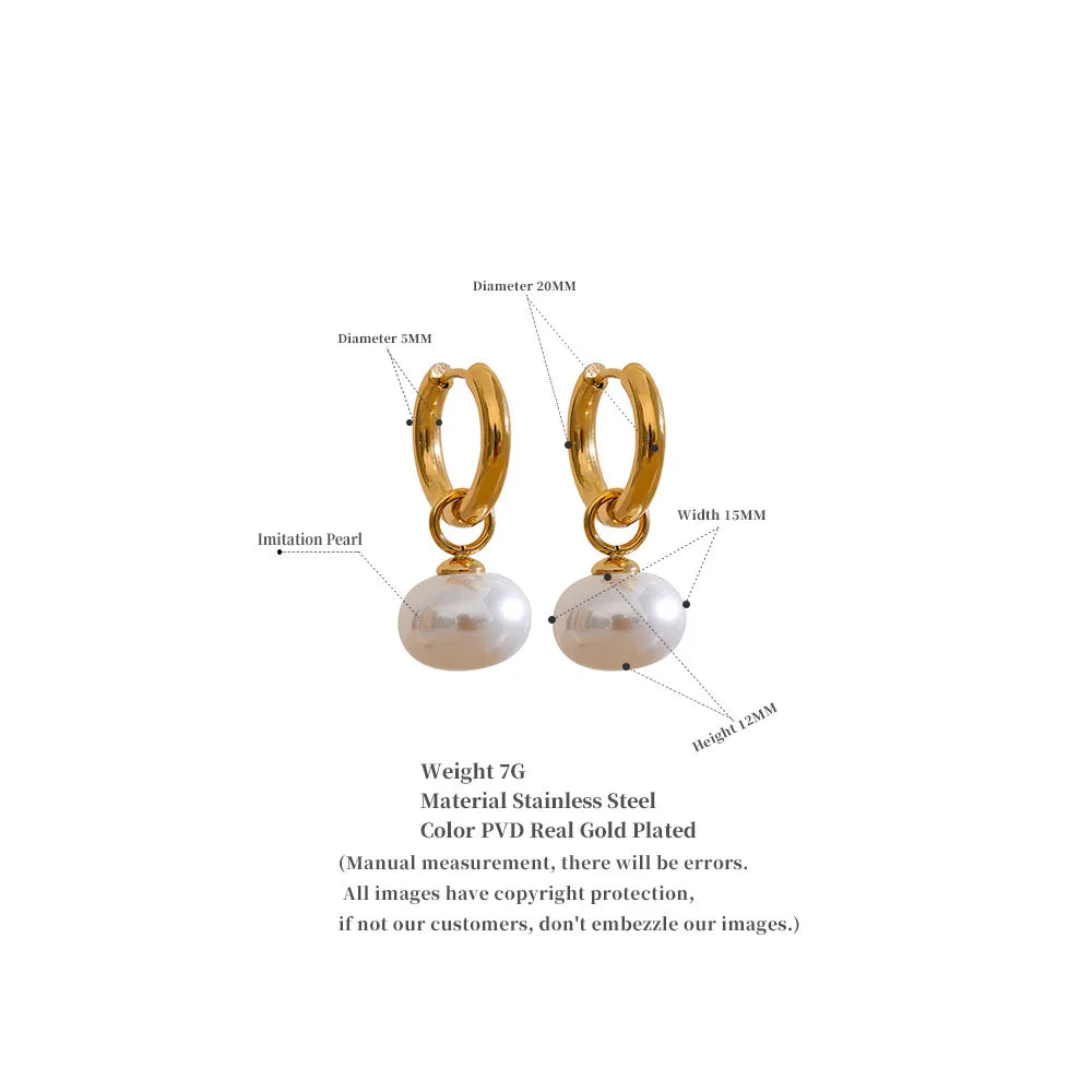 High Quality Imitation Pearls Drop Stainless Steel Golden Korean Hoop Earrings Charms Fashion Jewelry Bijoux Femme Gift