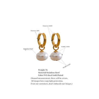 High Quality Imitation Pearls Drop Stainless Steel Golden Korean Hoop Earrings Charms Fashion Jewelry Bijoux Femme Gift
