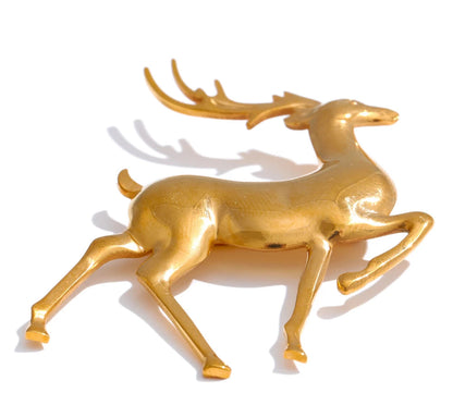 Stainless Steel Christmas Deer Brooches Pin 18K PVD Plated Waterproof Unisex Jewelry for Women Men Animal Lucky Accessory