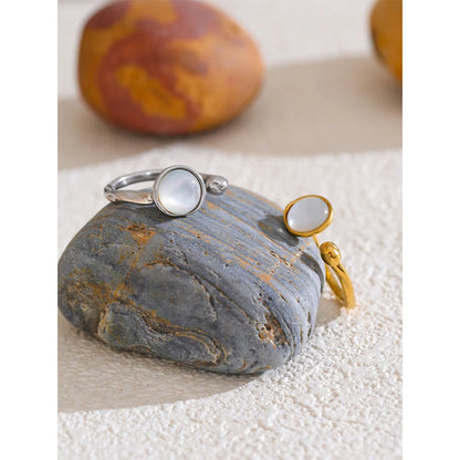 Fashion Stainless Steel Natural Shell Fritillary Geometric Ring 18K PVD Plated New Arrivals Jewelry Bagues Pour Femme Gift