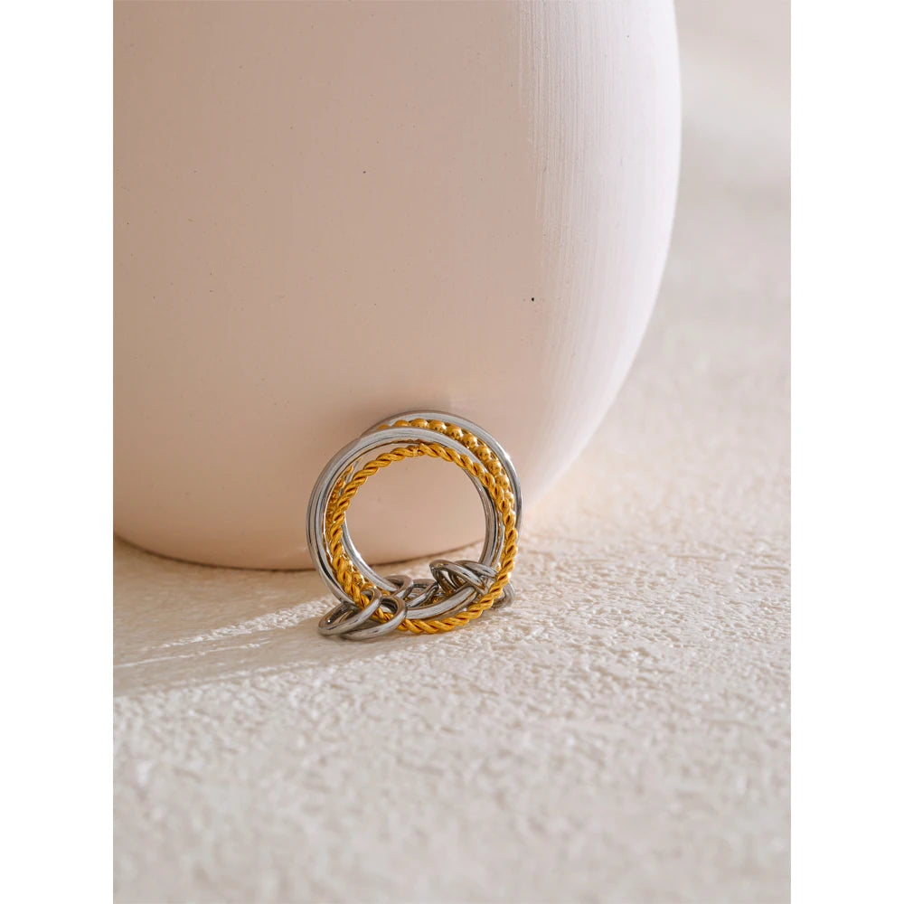 678# Distinctive Stainless Steel Metal Four Finger Stacking Ring Waterproof Charm Trendy Unusual Jewelry Accessories