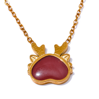 Popular Red Enamel Stainless Steel Dragon Head Pendant Lucky Necklace Exquisite Fashion Christmas Gift Jewelry