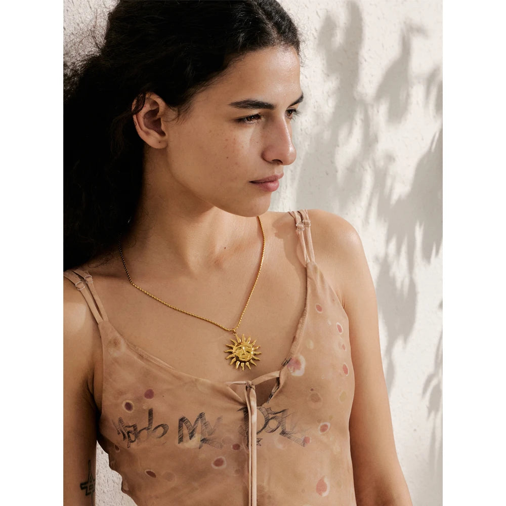 Hot Style 18K Gold Color PVD Sun Face Pendant Necklace Waterproof Stainless Steel Arrivals Popular Jewelry Wholesale